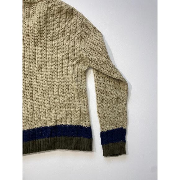 Vintage 60's Jantzen Wool Mens Sweater / XL / Mod Chunky Pullover Striped Beige - Picture 9 of 9
